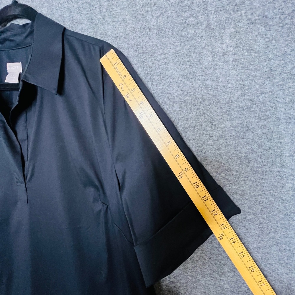 Chicos Black Popover Shirt Dress US 18 Short Sleeve Pockets Minimalist Versatile - Picture 6 of 10